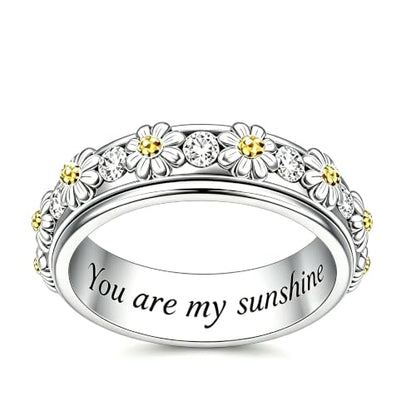 Daisy Anxiety Rings for Women 18K White Gold Plated Daisy Anxiety Rings You Are My Sunshine Flower Fidget Ring Jewelry Gifts for Women