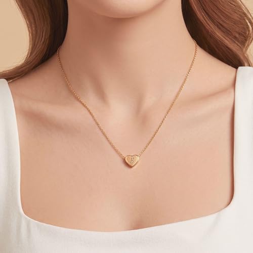 18k Gold Plated Heart Pendant Letter Necklaces for Girls Stainless Steel Initial Necklace for Women Birthday Gifts for Girls Women - color: Brushed Gold, style: Letter B