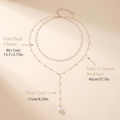 Amaxiu Layered Pearl Necklaces for Women, Y Shape Pearls Necklace for Women | Dainty Layered Faux Pearl Drop Chain Choker, Trendy Dainty Gold Pearls, Layering Necklace Jewelry Gift for Her