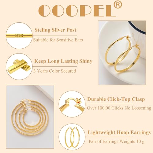 3mm Wide Large Hoop Earrings for Women Hypoallergenic 925 Sterling Silver Post Gold Earrings Lightweight Silver Hoop Earrings Oversize Big Gold Hoops 30/40/50/60MM - color: Gold, size: 50mm