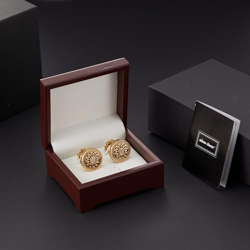 Cuff Links Mens, Cufflinks for Men, Men's Cuff Links for Wedding, Business, Father's Day, Gift for Men, 18K Gold Plated with Luxury Wooden Gift Box - style: Gold Cufflink
