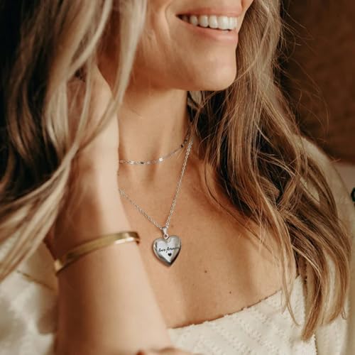 Personalized Heart Locket Necklace Customize Photo 925 Sterling Silver Picture Locket Necklace for Women Girls kids Engraved Birth Flower and Text Birthday Christmas Gifts for Women Girls Kids - color: Heart Silver