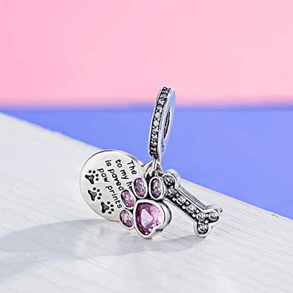 Dog Paw Charm for Charms Bracelet Pink Crystals Paved Dangle Charms Birthday Jewelry Gifts for women - style: dog paw charm