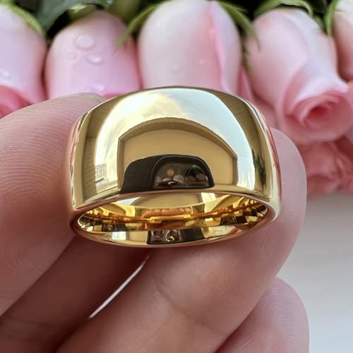 TUTISS 4mm 6mm 8mm 10mm Silver/Gold/White Tungsten Rings for Men Women Couple Fashion Jewelry Anniversary Engagement Wedding Bands Domed Polished I Love You Engraved Comfort Fit - color: 10mm Gold Tungsten I Love You