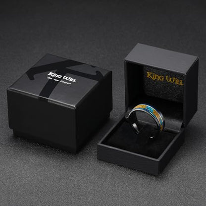 King Will Wood Wedding Band Wood Inlay for Men - color: Blue & Copper & Opal-8mm