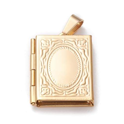 LiQunSweet 10 Pcs Vintage Golden Plated Stainless Steel Locket Pendants Photo Frame Book Charms for Memorial Necklaces Jewelry Making DIY Crafts - 26x19mm - color: Rectangle_26x19mm