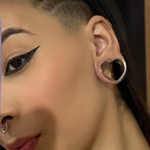 Casvort 4 PCS 8mm-25mm Hypoallergenic 316 Stainless Steel Cute Heart Double Flared Ear Gauges Plugs Ear Tunnels Saddle Plugs Body Piercing Jewelry - color: Silver, size: 7/8'' (22mm)