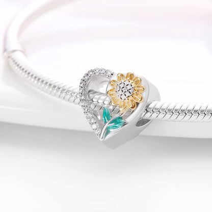 Pandach 925 Sterling Silver Charms for Bracelet&Necklace Dangle Pendant Bead with 5A Cubic Zirconia Stones,Jewelry Beads Gifts for Women - style: A-Heart shape, Sunflower charm