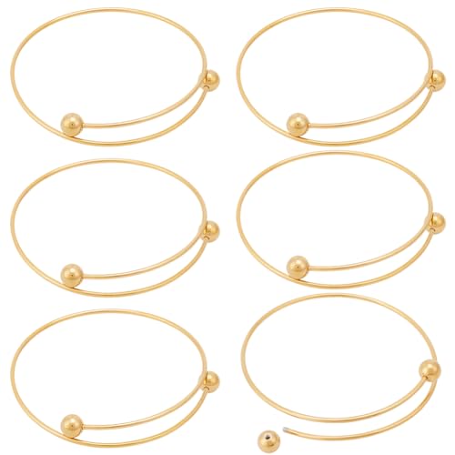 Beebeecraft 6Pcs 2.6 Inch Stainless Steel Adjustable Bangle Bracelet with Removable Ball Bead Real 18K Gold Plated Expandable Blank Bangle Bracelets Blank Cuff Wire Bracelets for Jewelry Making - color: Gold, size: 6.5cm