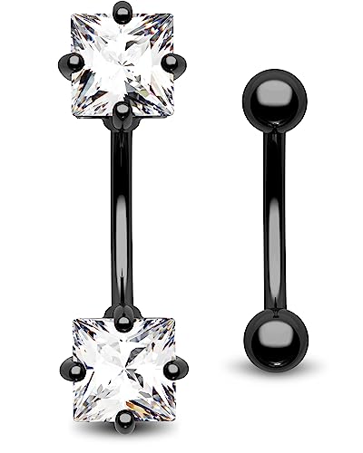 2pcs 16g Small Size Belly Button Rings Pack Surgical Steel Square AAA CZ Curved Barbell Navel Rings New - color: black