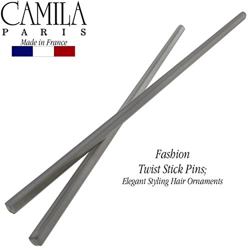 Camila Paris CP3381 French Twist Stick Hair Pin, Set of 2 Gray, Girls Chopsticks Hair Pins for Girls Spiral Updo Chignon Bun Holder, Styling Hair Accessories for Women, Made in France - color: Gray
