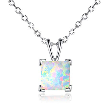 VOLUKA Created Opal/Amethyst/Mystic Topaz Pendant Necklace for Women,18K White/Rose Gold Plated Chain Wedding Engagement Jewelry Gift - color: F-Square opal necklace-w