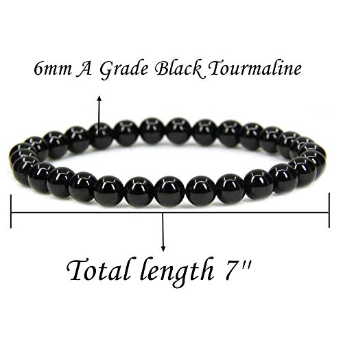 Angelstones Gemstones 6mm Round Beads Healing Crystal Bracelet for women | Natural Gemstone, Handmade Gifts for Women, Healing Crystal Round Beaded Stretch Bracelets, Unisex Jewelry for Women and Men - color: Black Tourmaline