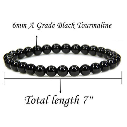 Angelstones Gemstones 6mm Round Beads Healing Crystal Bracelet for women | Natural Gemstone, Handmade Gifts for Women, Healing Crystal Round Beaded Stretch Bracelets, Unisex Jewelry for Women and Men - color: Black Tourmaline