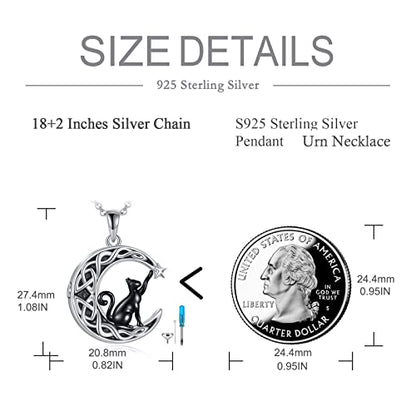 925 Sterling Silver Moon Black Cat Necklace for Women Cat Jewelry - style: E-Moon Black Cat Urn Necklace