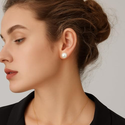 Simulated Pearl Stud Earrings for Women | S925 Sterling Silver Posts, Hypoallergenic Lightweight Classic Elegant Pearl Jewelry Gift, 8/10/12/14mm - color: White, size: 10mm