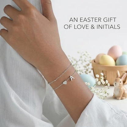 Gold Initial Bracelets for Women Trendy, Dainty Layered 14K Gold Plated Heart Letter Charm Bracelets, letter beads for name bracelets Jewelry Gifts - color: Silver-A