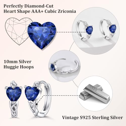 Bestyle 925 Sterling Silver Huggie Hoop Earrings Small Birthstone Hoop Earrings for Women Hypoallergenic Silver Huggie Earring,Great Birthday Earrings Gift for Daughter Wife Mom - color: 09-Blue Sapphire-Hoop