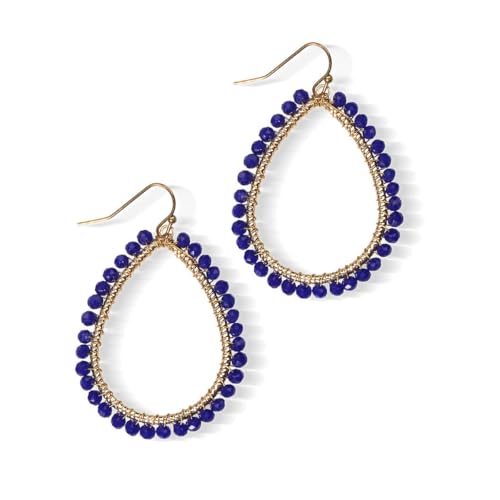 Bohemian Sparkly Crystal Beaded Dangle Earrings Teardrop Earrings for Women Fashionable & Trendy Jewelry Gift-Round Orange - color: Teardrop Blue
