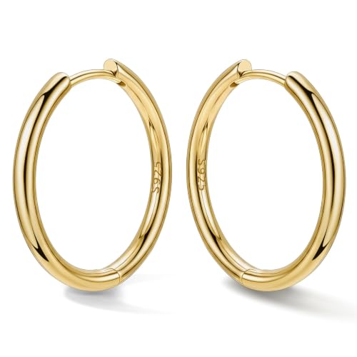 Bestyle Sterling Silver Small Hoop Earrings for Women, Hypoallergenic Silver/Black/Rose Gold/Gold Small Huggie Hoops Helix Cartilage Earring for Multiple Piercing Sleep, Size 8/10/12/14/16/18/20mm - color: 14K Gold-Sterling Silver, size: 18mm