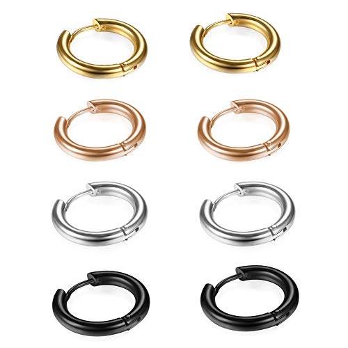 316L Surgical Stainless Steel Huggie Hoop Earrings 6mm 8mm 10mm 11mm 12mm 14mm Hypoallergenic Earrings Hoop Cartilage Helix Lobes Hinged Sleeper Earrings For Men Women - style: B07:8mm Rose Gold+Gold+Silver+Black(8Pcs)