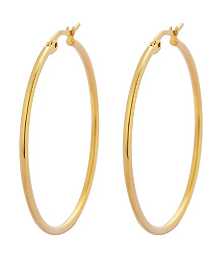 Rounded Hoops Earrings (20mm-60mm Diameter) - color: Gold 40mm