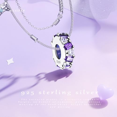 925 Sterling Silver Spacer Beads Charms for Bracelets & Necklaces Cute Charms Spacer Stopper Locating Buckle for Bracelets Retro Shaped Birthday Graduation Jewelry Gifts for Women Lover - color: Purple Stopper