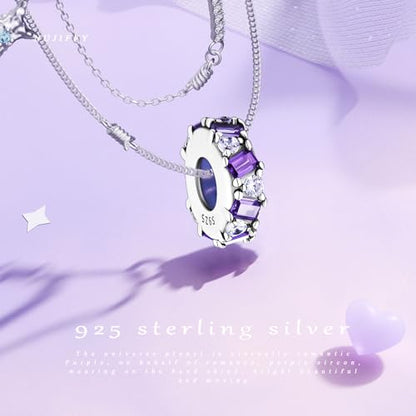 925 Sterling Silver Spacer Beads Charms for Bracelets & Necklaces Cute Charms Spacer Stopper Locating Buckle for Bracelets Retro Shaped Birthday Graduation Jewelry Gifts for Women Lover - color: Purple Stopper
