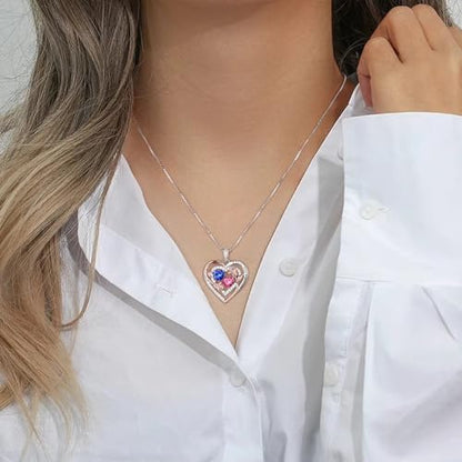Iefil Heart Birthstone Necklace for Women - Double Birthstone Jewelry | 925 Sterling Silver, Gift Box Packaging, Anniversary Birthday Gifts for Women Wife Mom - color: 03-06-Mar-Jun Birthstone