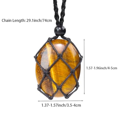 weryerker Natural Gemstone Pendant Necklace Healing Crystal Stone Pendant with Hand-Woven Rope Adjustable for Women Men - color: 1PC Tiger's Eye