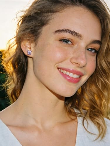 ChicSilver 925 Sterling Silver Bow/Butterfly Earrings for Women Hypoallergenic Birthstone Earrings Dainty Bow/Butterfly Jewelry Gift for Women - color: Butterfly-February-Amethyst