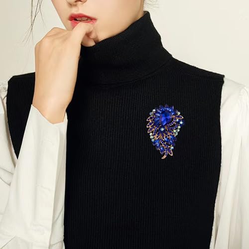 SELOVO Big Large Flower Statement Brooches Pins Scarf Decoration Gold Tone - color: Blue