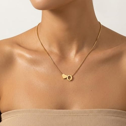 18K Real Gold Plated Heart Initial Necklace for Women-Personalized A-Z Letter Pendant on Durable Stainless Steel Box Chain (16+2.5 inch Adjustable) Hypoallergenic Everyday Jewelry Gift Boxed for Mom Wife - style: Gold:O