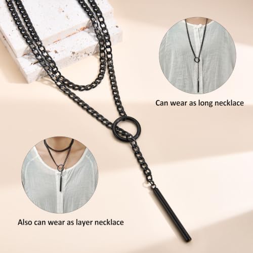 Lariat Y Necklaces Wrap Choker Necklace for Women - Stainless Steel Slip Chain Gothic Black Choker Necklace, Punk Rock Collar Jewelry Gothic Accessories Halloween Wedding Chains