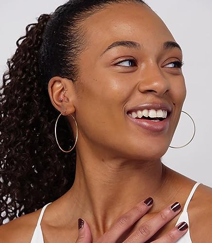 Cocadant Big Gold Hoop Earrings for Women Girls,Dainty 14k Gold Hypoallergenic Rose Gold Silver Hoop Earrings with 925 Sterling Silver Post,Stainless Steel Large Hoop Earrings - style: 50mm-Gold,Silver and Rose gold