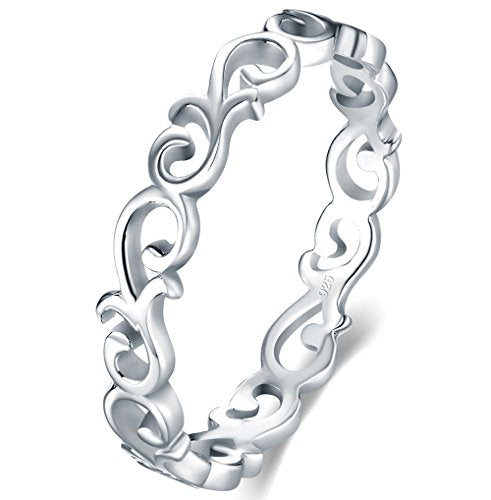 BORUO 925 Sterling Silver Ring Celtic Knot Heart High Polish Tarnish Resistant Eternity Wedding Band Stackable Ring