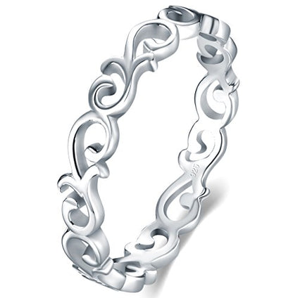 BORUO 925 Sterling Silver Ring Celtic Knot Heart High Polish Tarnish Resistant Eternity Wedding Band Stackable Ring