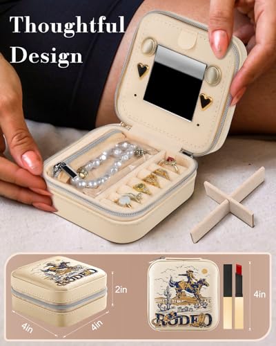 Bistup Travel Jewelry Case - Small Jewelry Organizers and Storage Box for Women Girls Teens Cute Traveling Jewelry Holder with Mirror Little Tiny Compact Modern Unique Aesthetic Pretty, Western - style: Western