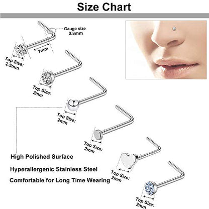 ONESING 9-40 Pcs Nose Rings - Hoops, Studs & L Shape - Hypoallergenic Stainless Steel Nose Piercings for Women & Men - color: Silver-36Pcs