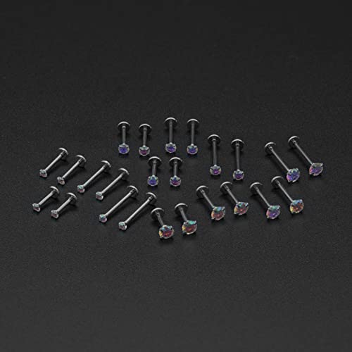20G 18G 16G Push in Threadless Nose Stud Rings for Women Men Surgical Steel Tragus Earrings Flat Back Nose Studs CZ Cartilage Earrings 6mm 8mm Labret Studs Monroe Lip Piercing Jewelry - color: 2/ 3/ 4mm AB-White CZ/ 12mm Bar/ Silver/ 6Pcs, size: 16G