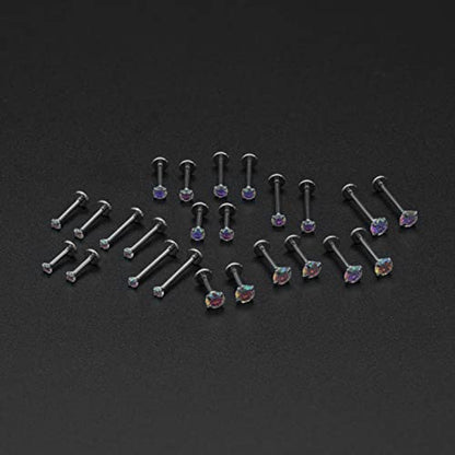 20G 18G 16G Push in Threadless Nose Stud Rings for Women Men Surgical Steel Tragus Earrings Flat Back Nose Studs CZ Cartilage Earrings 6mm 8mm Labret Studs Monroe Lip Piercing Jewelry - color: 2/ 3/ 4mm AB-White CZ/ 12mm Bar/ Silver/ 6Pcs, size: 16G