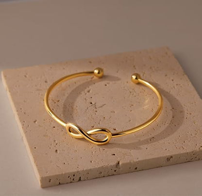 Gelbesty Infinity Love Knot Dainty Gold Bangle Bracelets for Women, 14K Gold Plated Adjustable 925 Silver Bracelet, Trendy Jewelry Gifts for Valentine's Day - color: Gold_Infinite