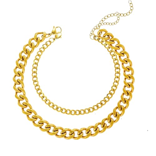 Ankle Bracelets For Women Waterproof Adjustable Ankles 18KGold Plated Dainty Trendy Layered Cuban Link Chain Anklets Set Beach Jewelry - color: Gold