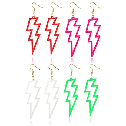 ONLYJUMP Acrylic Exaggerated Lightning Earrings Statement Punk Retro Geometric Delicate Neon Personalized Earrings Accessory Jewelry for Women - color: 4 Pair lightning