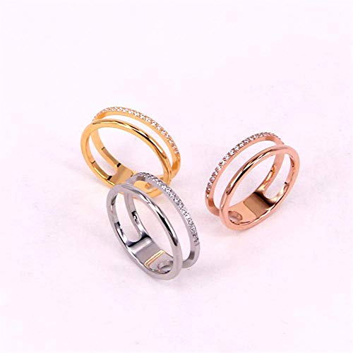 Women's Stainless Steel Cubic Zirconia Ring Knuckle Midi Stacking Double Lines Eternity Bands - color: Silver