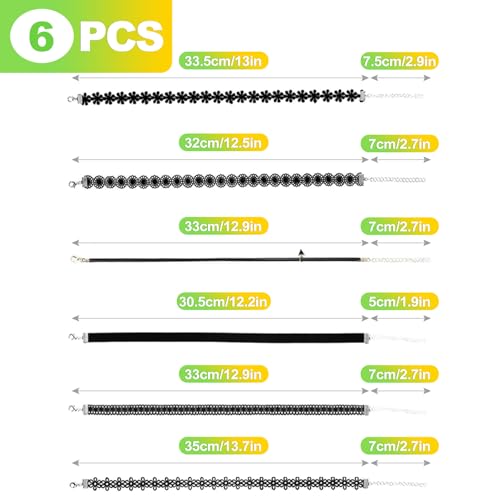 6 Pcs Gothic Black Velvet Lace Choker Necklace Set Emo Alt Cross Tattoo Style Layered Neck Chokers for Women