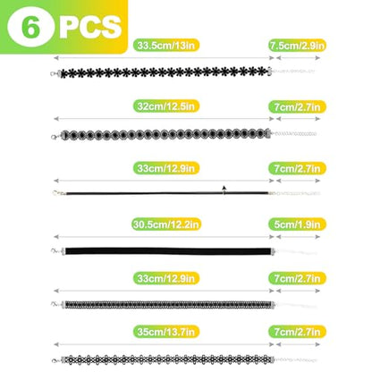 6 Pcs Gothic Black Velvet Lace Choker Necklace Set Emo Alt Cross Tattoo Style Layered Neck Chokers for Women
