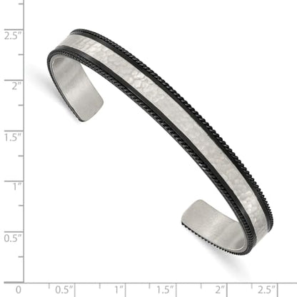 Hammered & Brushed Cuff Bangle in Stainless Steel with Black IP Plating
