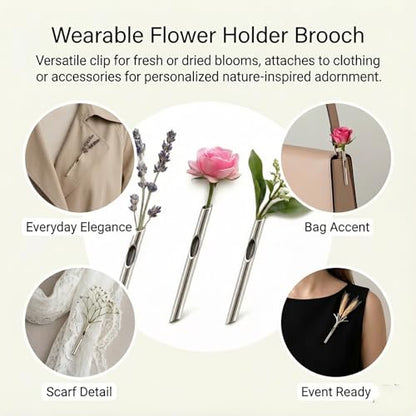 3-Piece Wearable Flower Brooch Holder Set - Metal Mini Vase Lapel Pins with Center Hole Design for Fresh Dried Flowers, DIY Floral Boutonniere Clips for Men Suit, Women Coat Accent