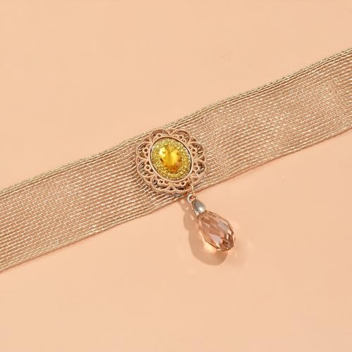 Gothic Lace Choker Necklace for Women, Pearl Sexy Tassel Adjustable Choker Necklace, Boho Halloween Jewelry for Festival Party Cosplay Costume Gifts - color: Gold CZ Pendant